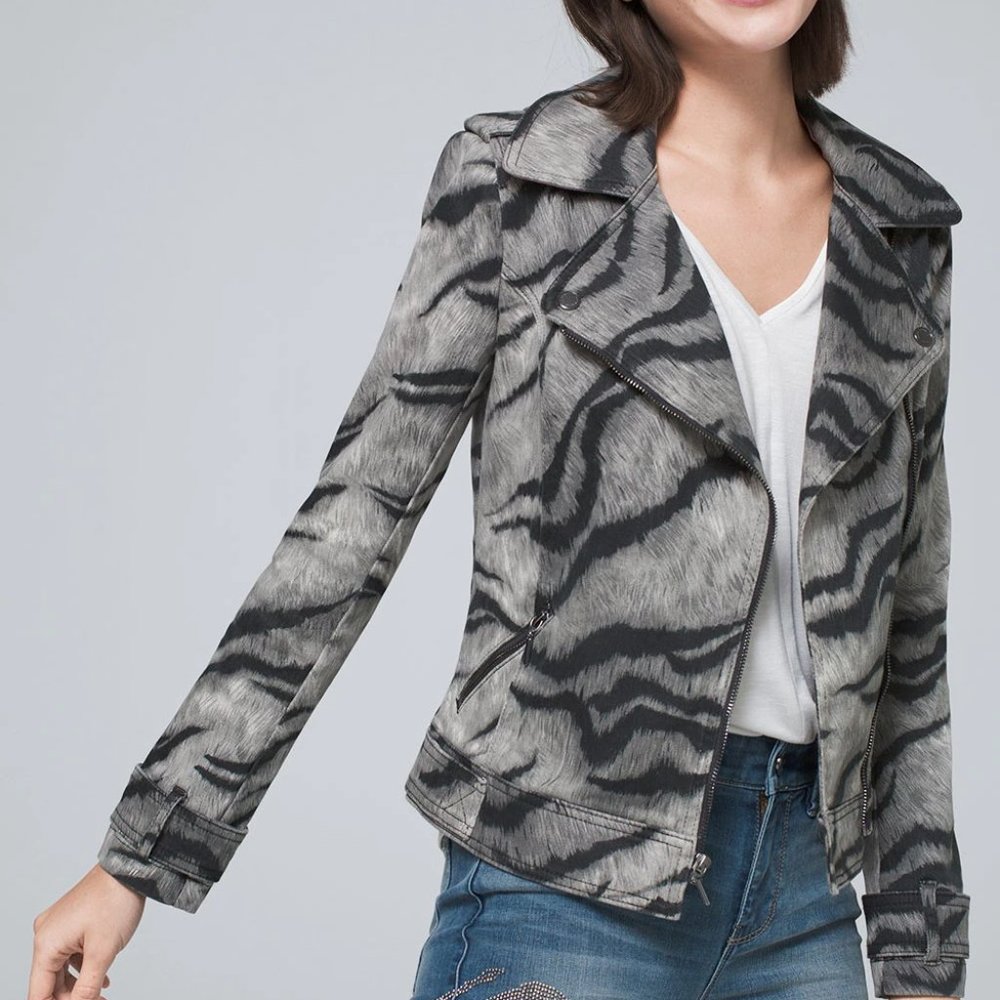 WHBM Animal-Print Moto Jacket NWOT